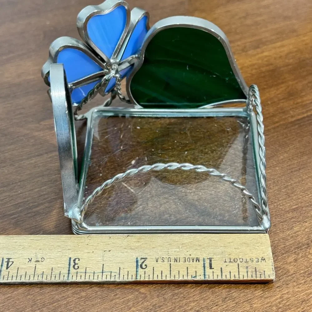 Stained Glass Tealight Votive Handle Holder Blue Green